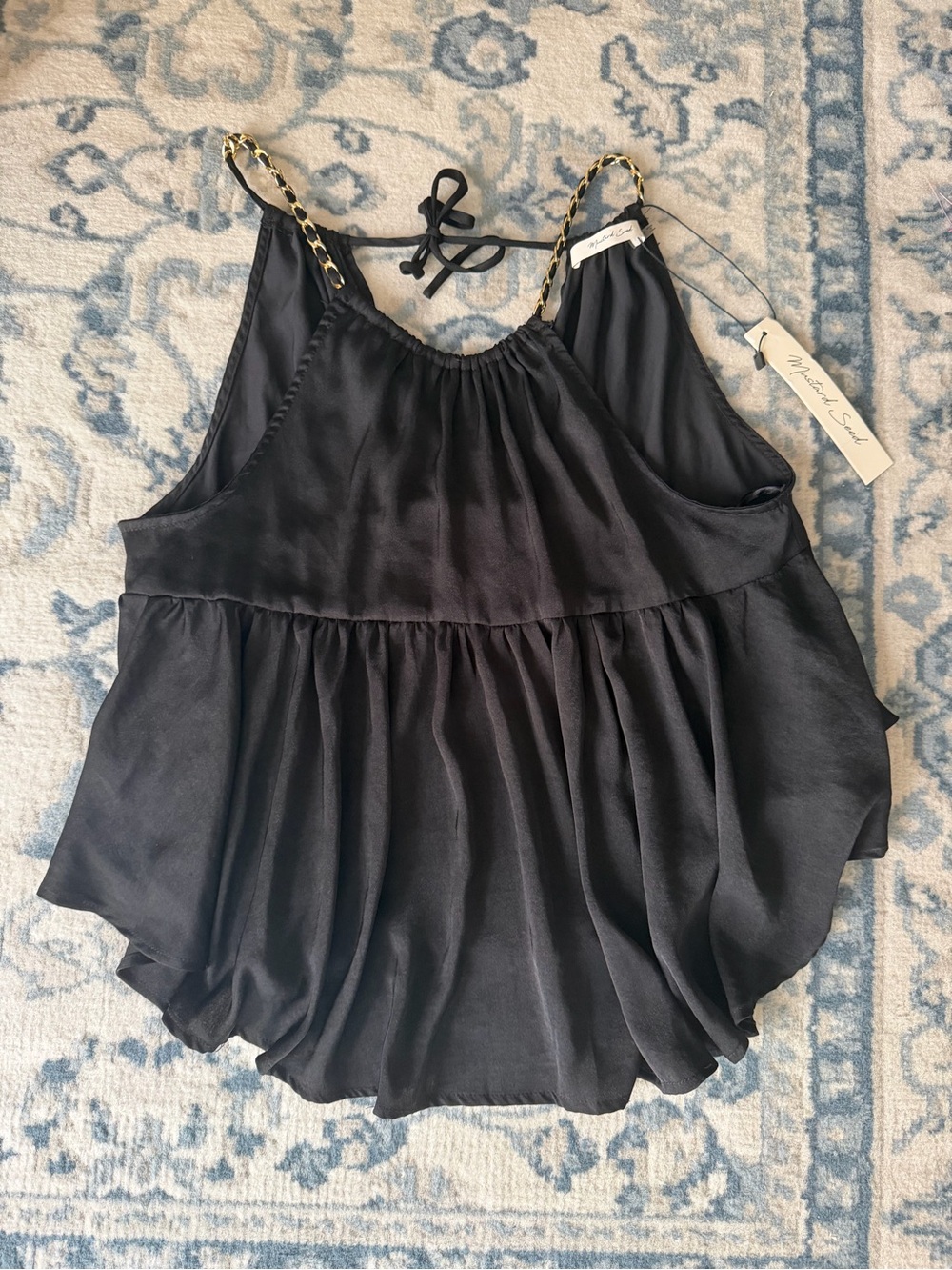 NWT Black Satin Chain-strap Tank Top
